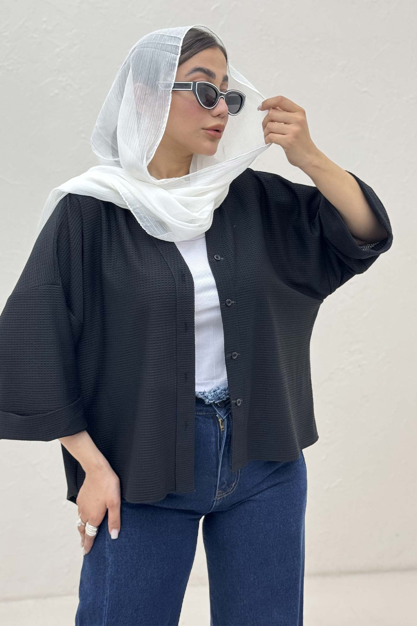 شومیز لینن کنفی آستین پاکتی 