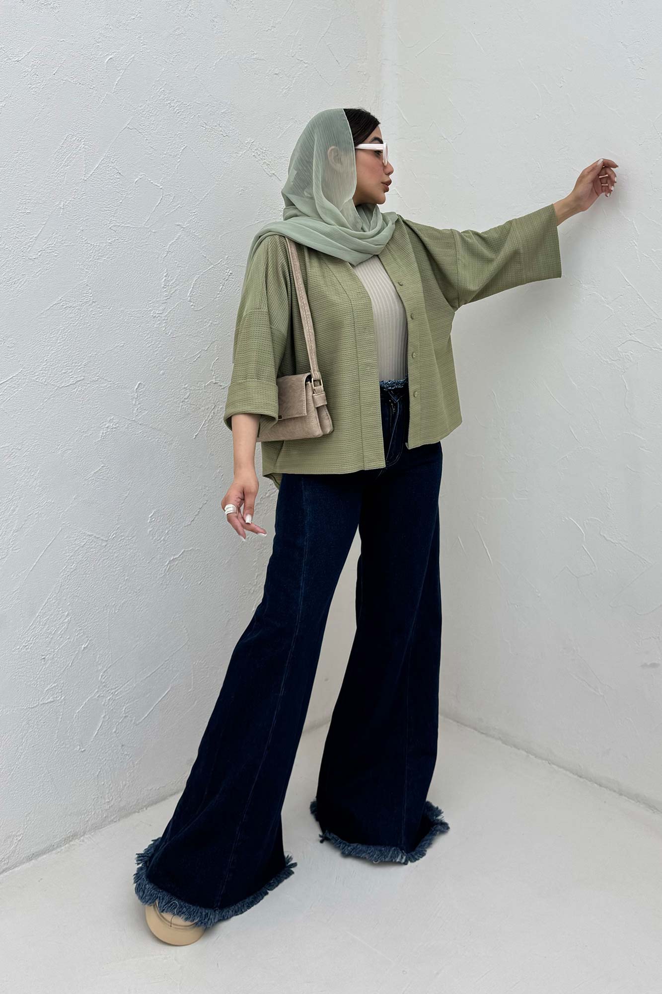 شومیز لینن کنفی آستین پاکتی 