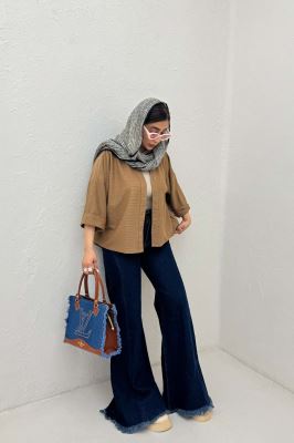 شومیز لینن کنفی آستین پاکتی 