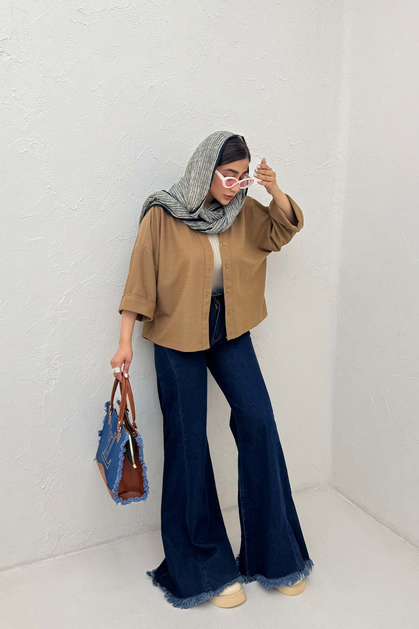 شومیز لینن کنفی آستین پاکتی 