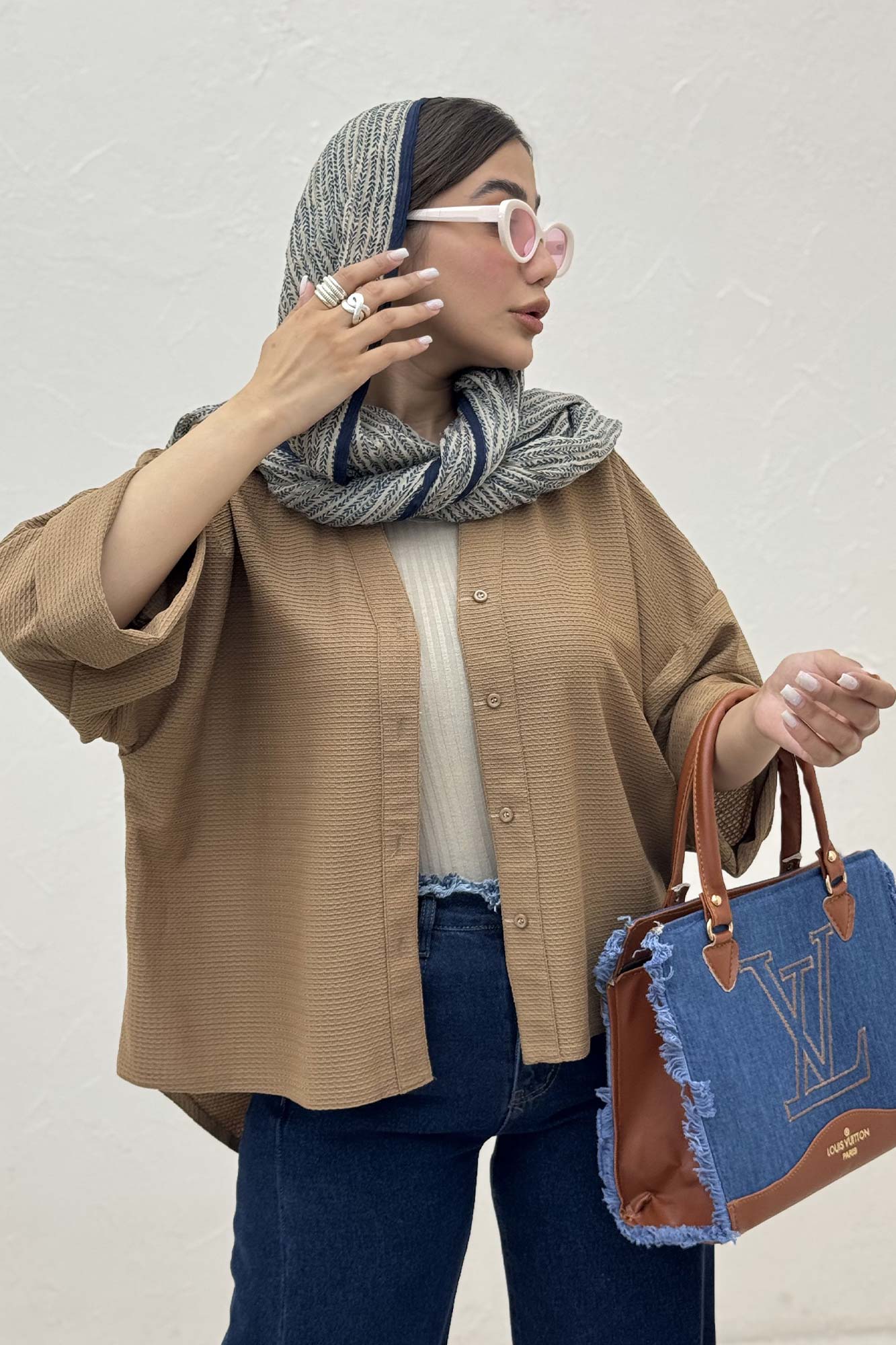 شومیز لینن کنفی آستین پاکتی 