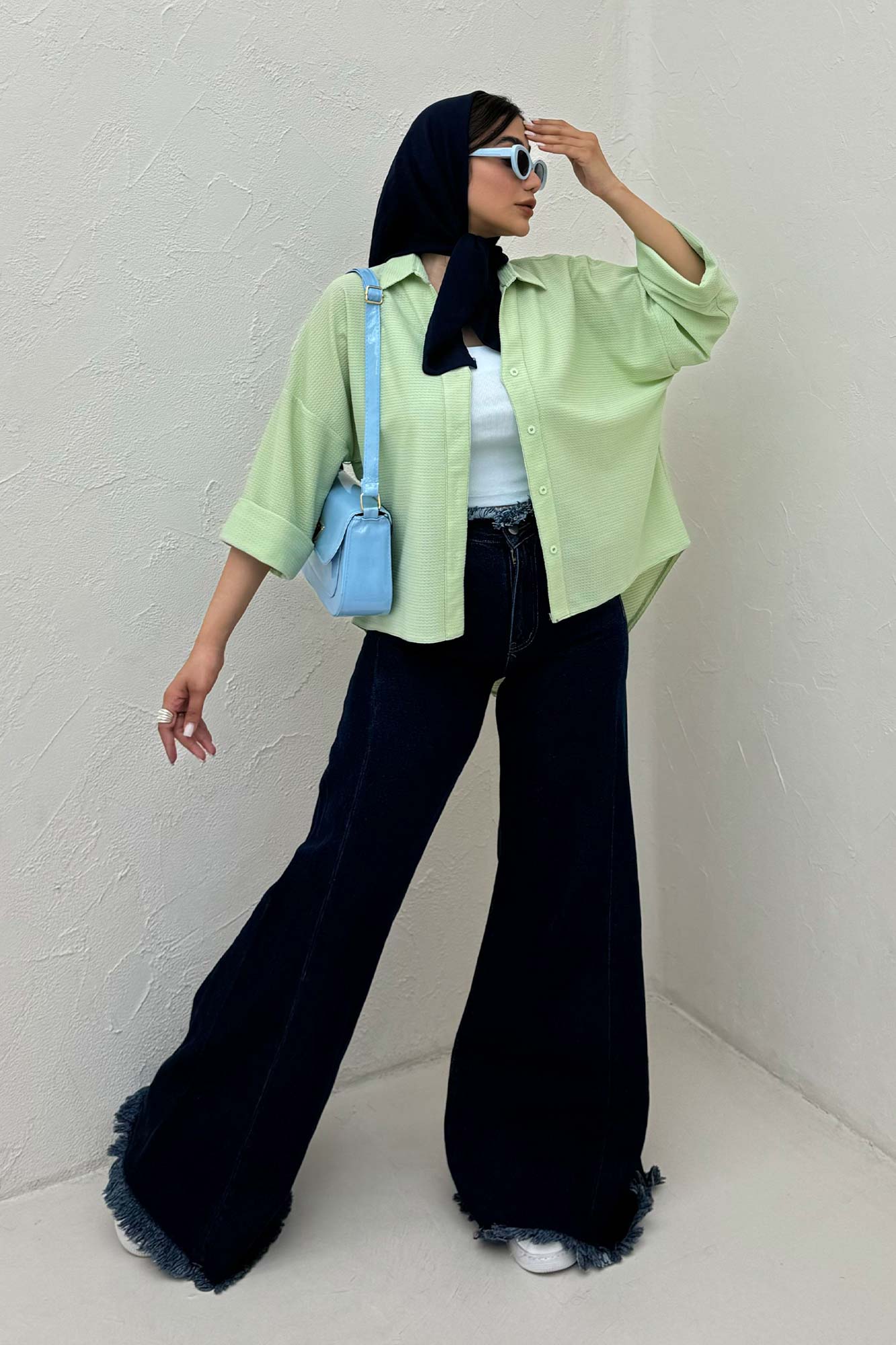 شومیز لینن کنفی آستین پاکتی 