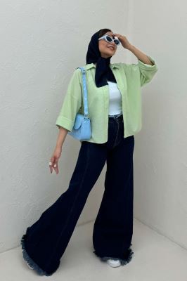 شومیز لینن کنفی آستین پاکتی 