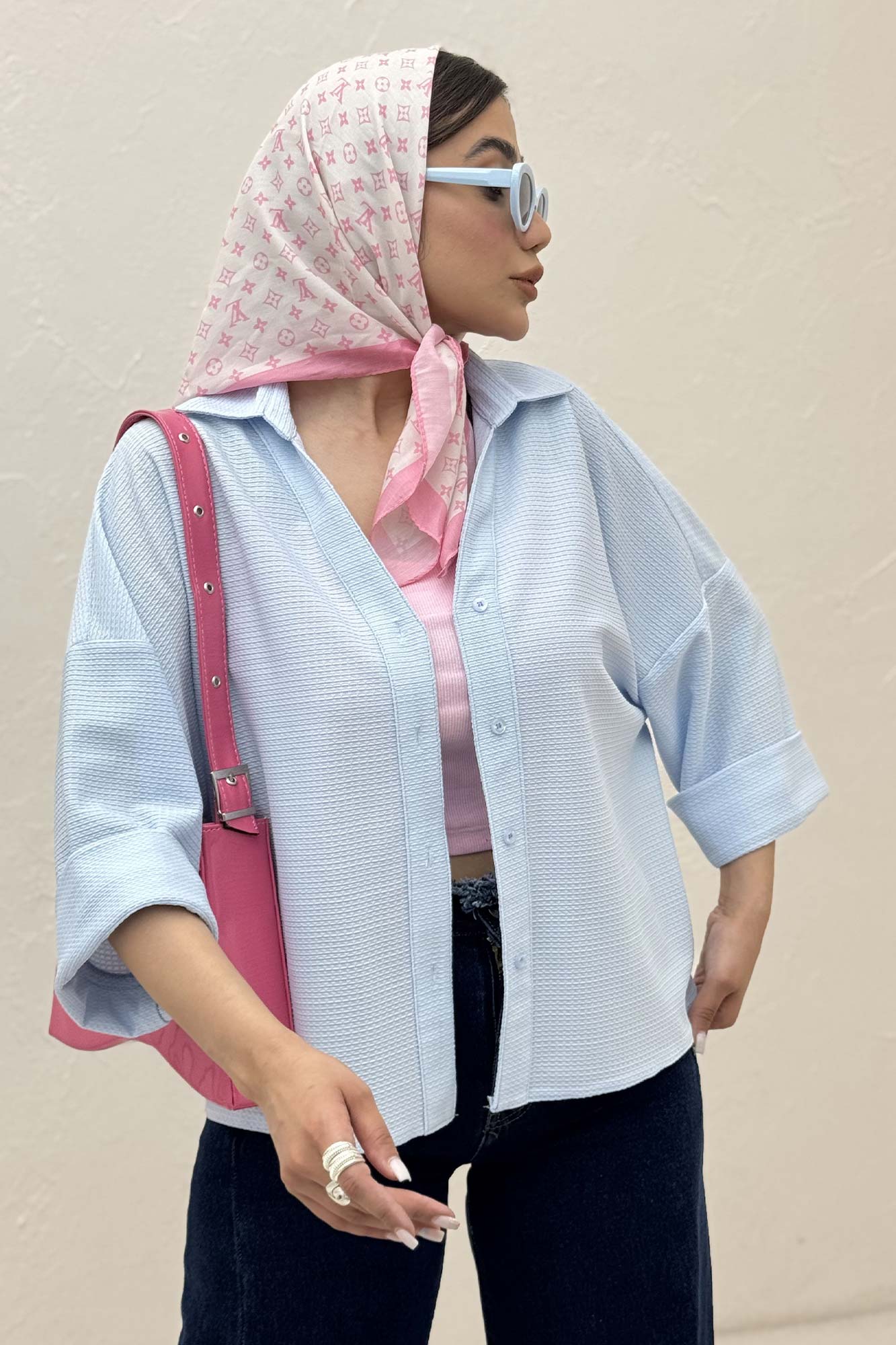 شومیز لینن کنفی آستین پاکتی 