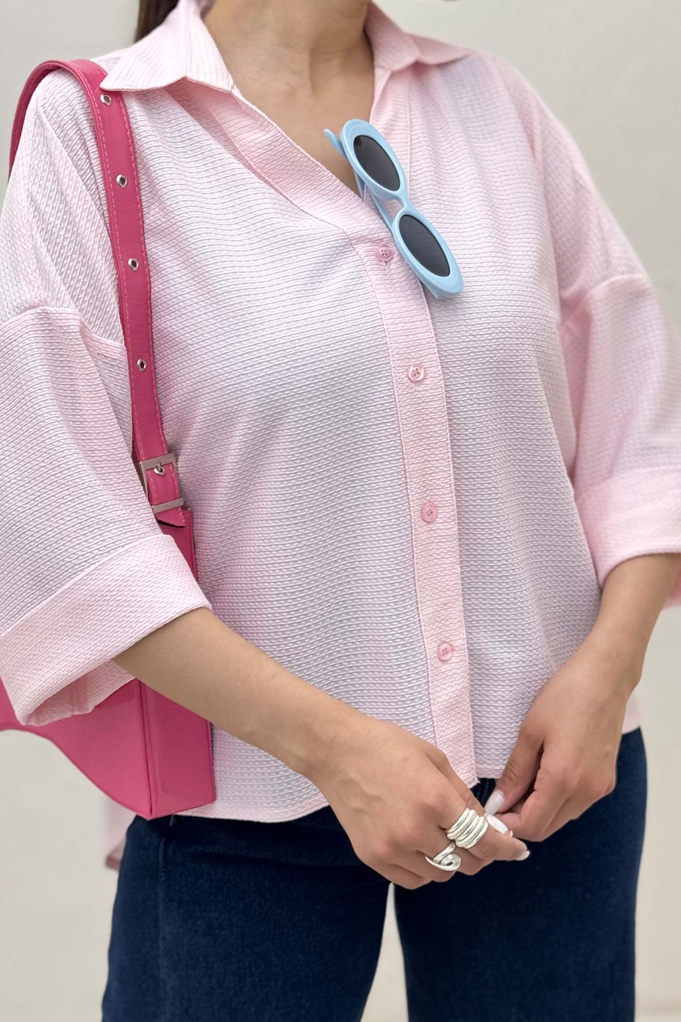 شومیز لینن کنفی آستین پاکتی 