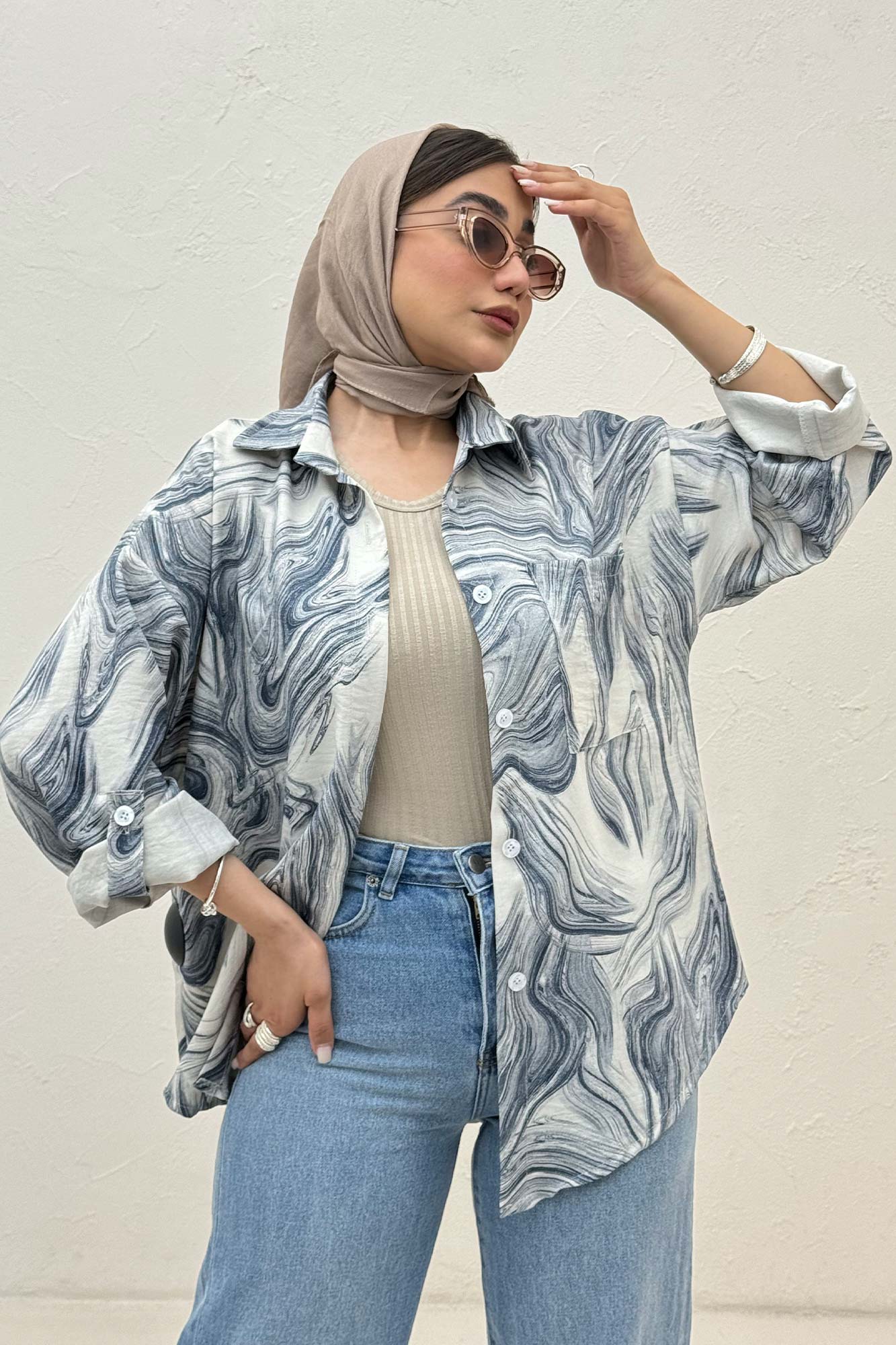 شومیز پرینتی طرح موجی