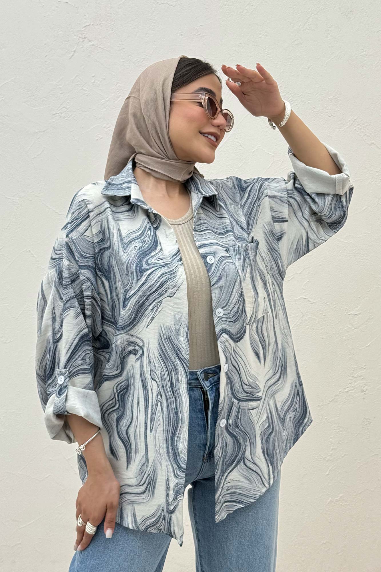 شومیز پرینتی طرح موجی