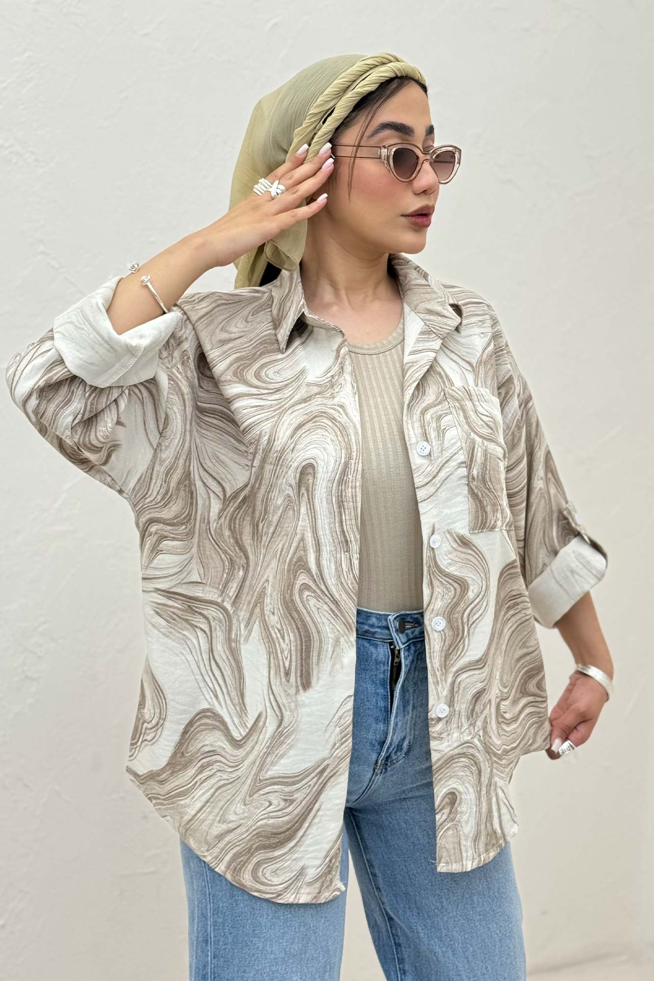 شومیز پرینتی طرح موجی