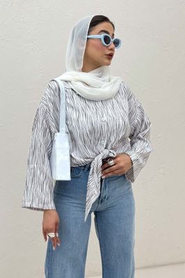 شومیز سوفیا طرح زبرا پایین گره