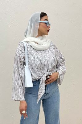 شومیز سوفیا طرح زبرا پایین گره