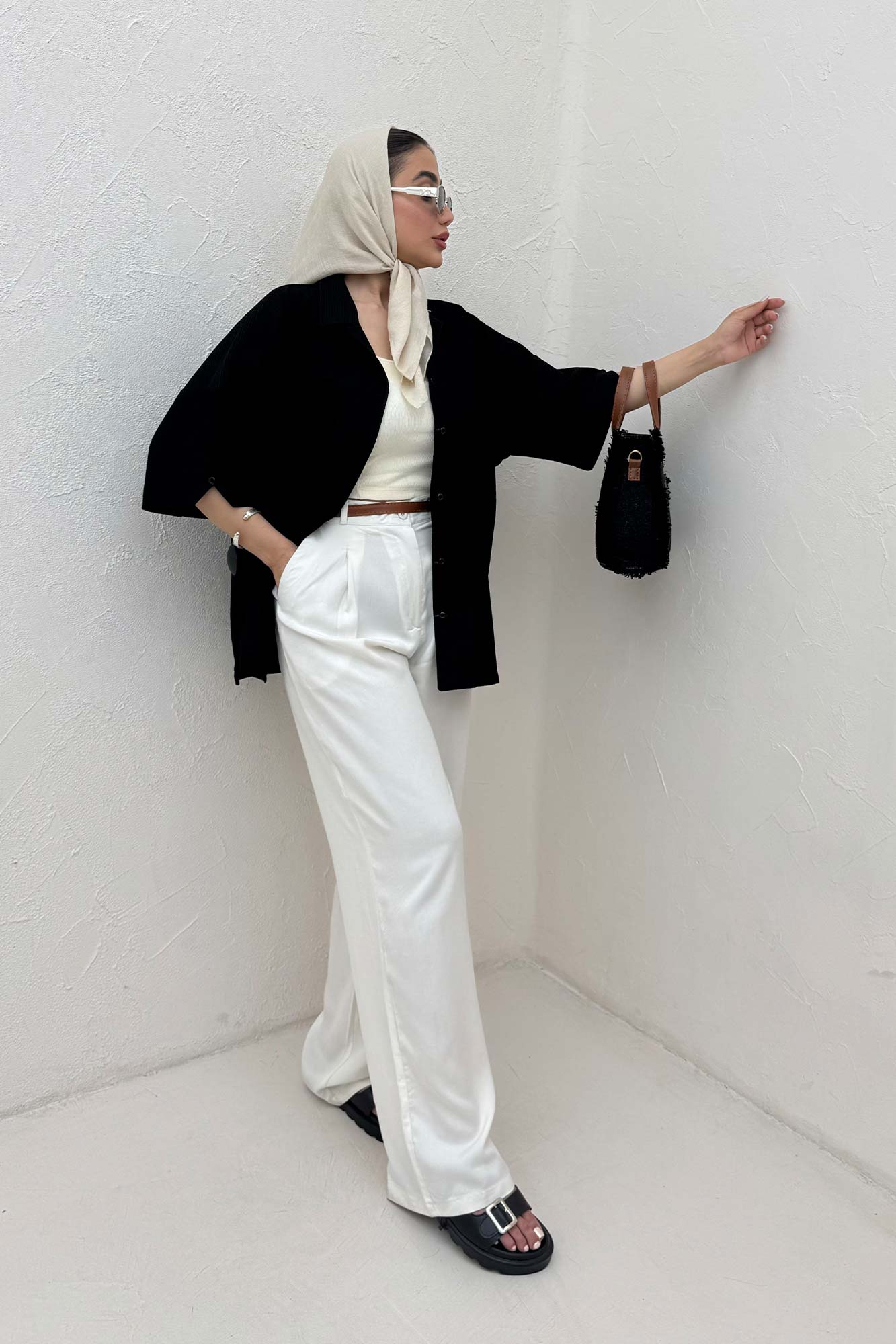 شومیز آستین کوتاه لینن کنفی