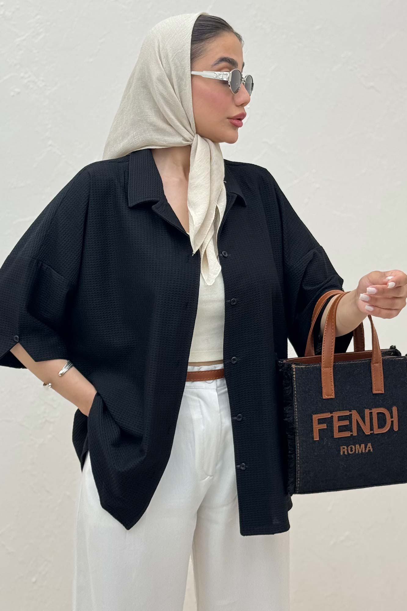 شومیز آستین کوتاه لینن کنفی