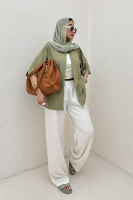 شومیز آستین کوتاه لینن کنفی