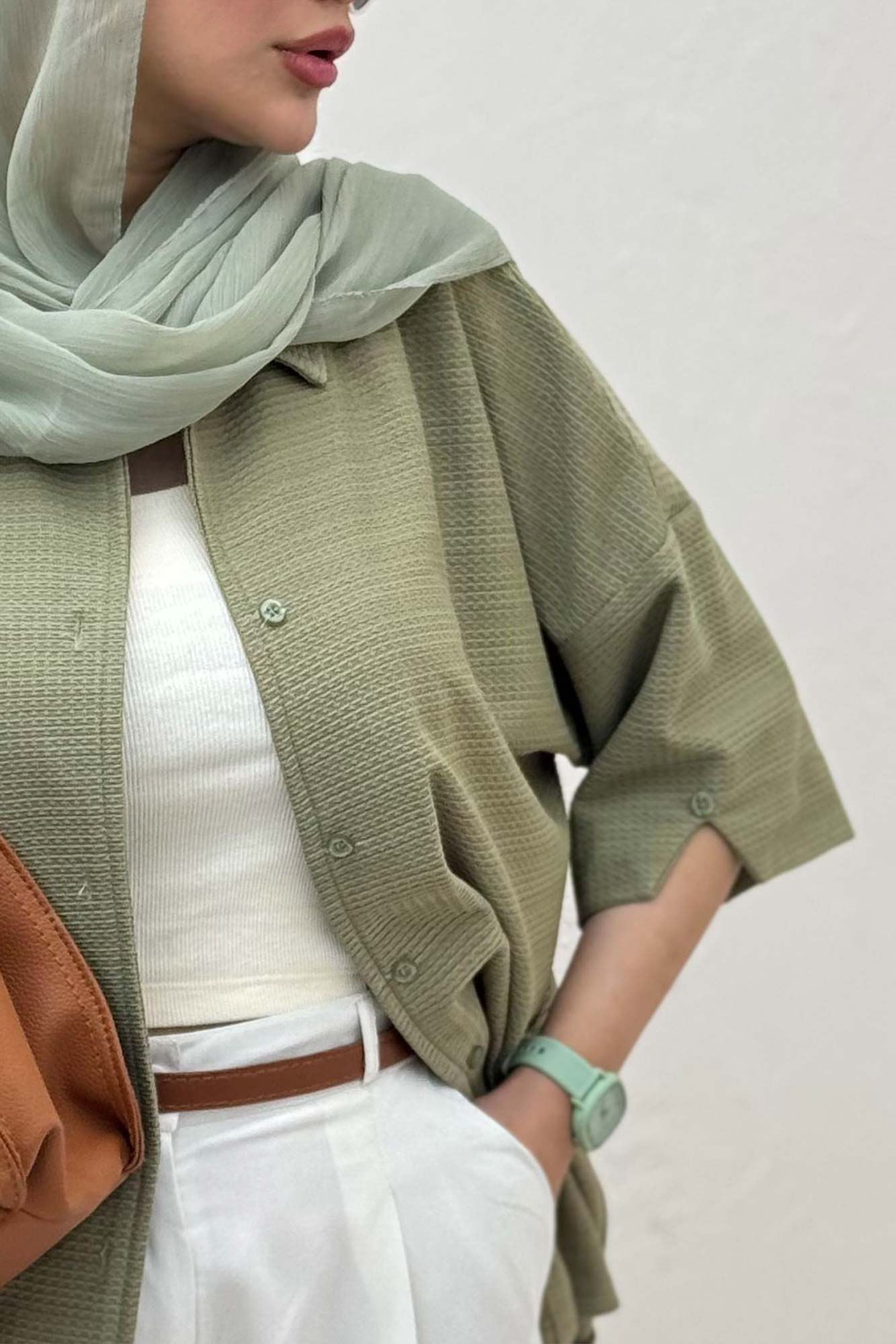 شومیز آستین کوتاه لینن کنفی