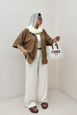 شومیز آستین کوتاه لینن کنفی