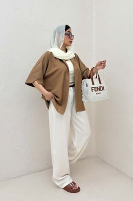 شومیز آستین کوتاه لینن کنفی