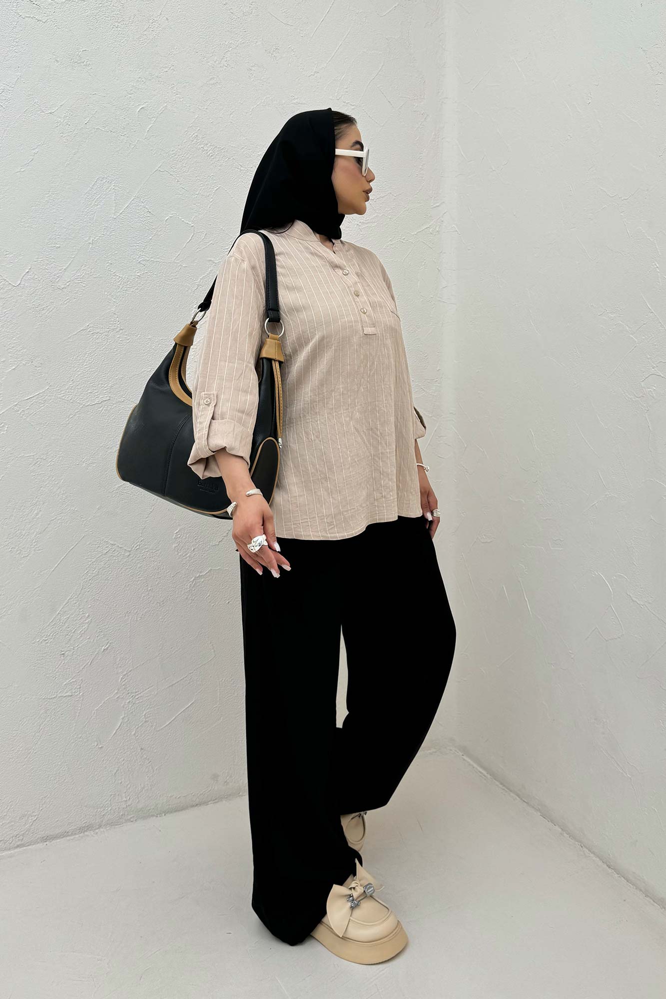 بلوز یقه بلیطی parry راه راه تک جیب