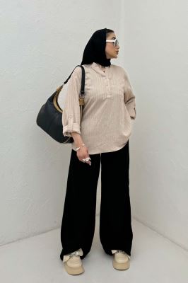 بلوز یقه بلیطی parry راه راه تک جیب