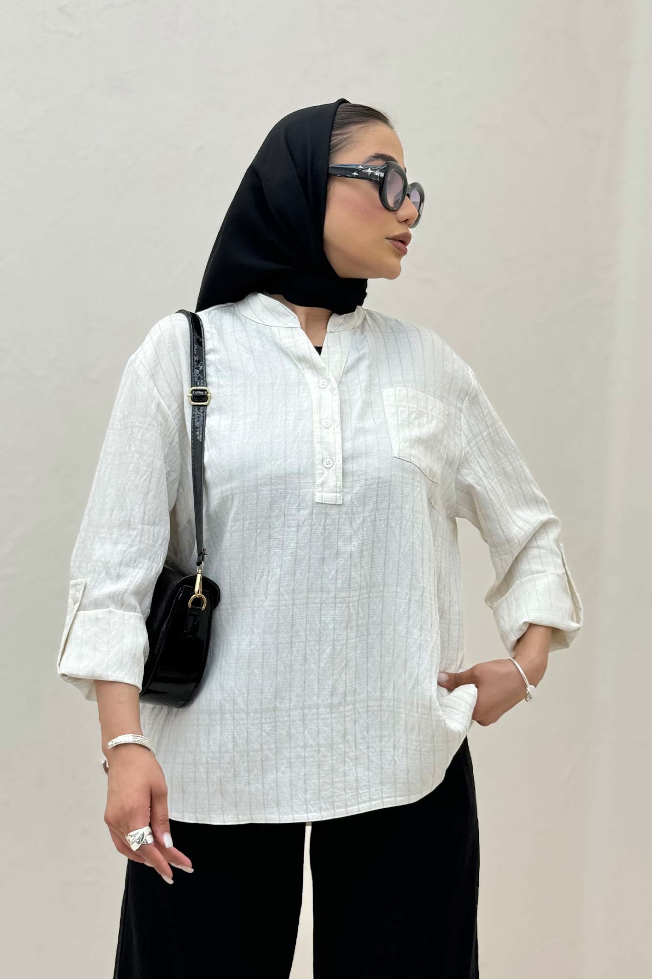 بلوز یقه بلیطی parry راه راه تک جیب