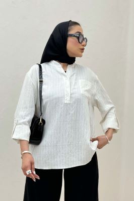 بلوز یقه بلیطی parry راه راه تک جیب