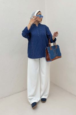 بلوز یقه بلیطی parry راه راه تک جیب