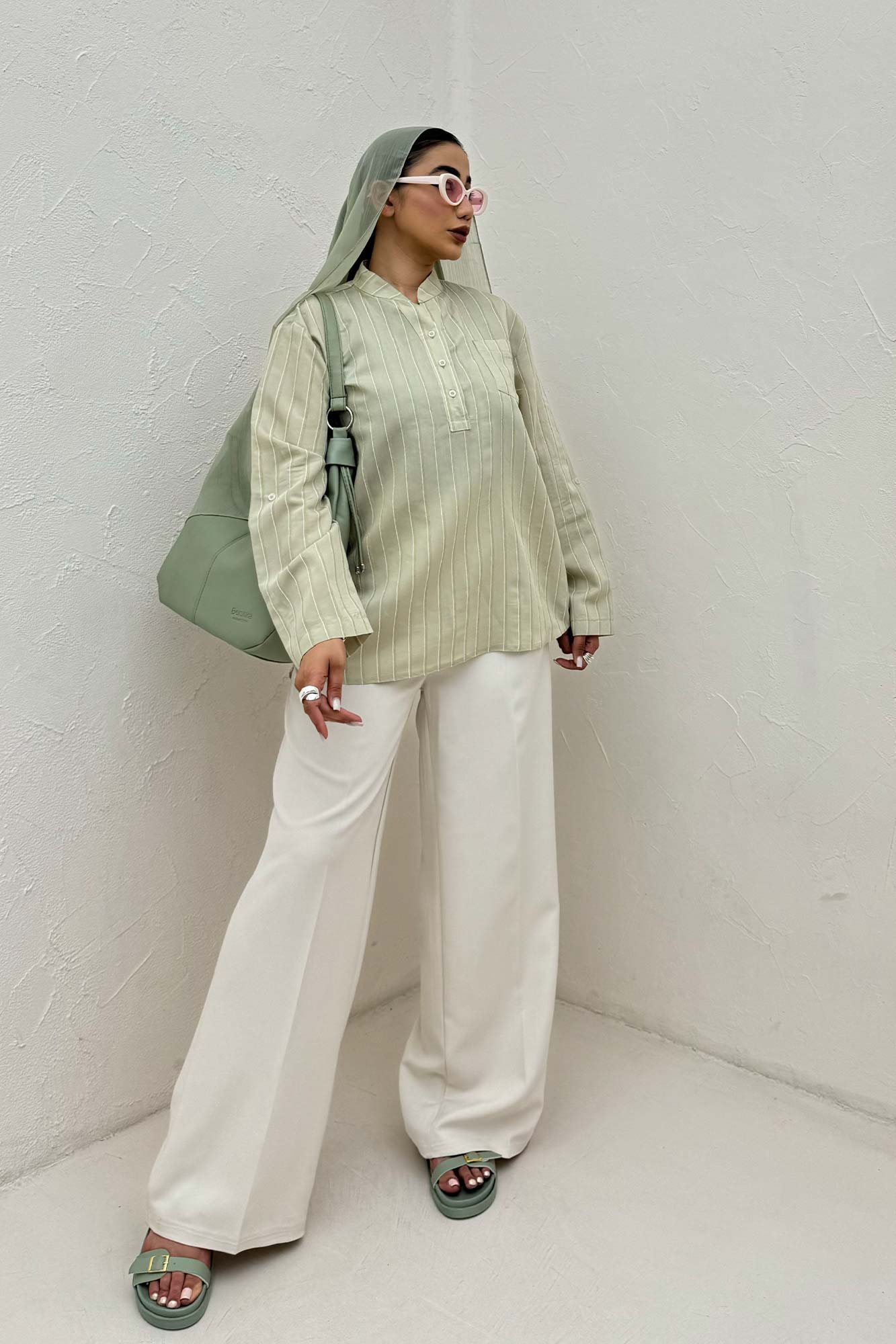 بلوز یقه بلیطی ژاکارد راه راه تک جیب