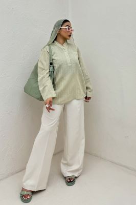 بلوز یقه بلیطی ژاکارد راه راه تک جیب