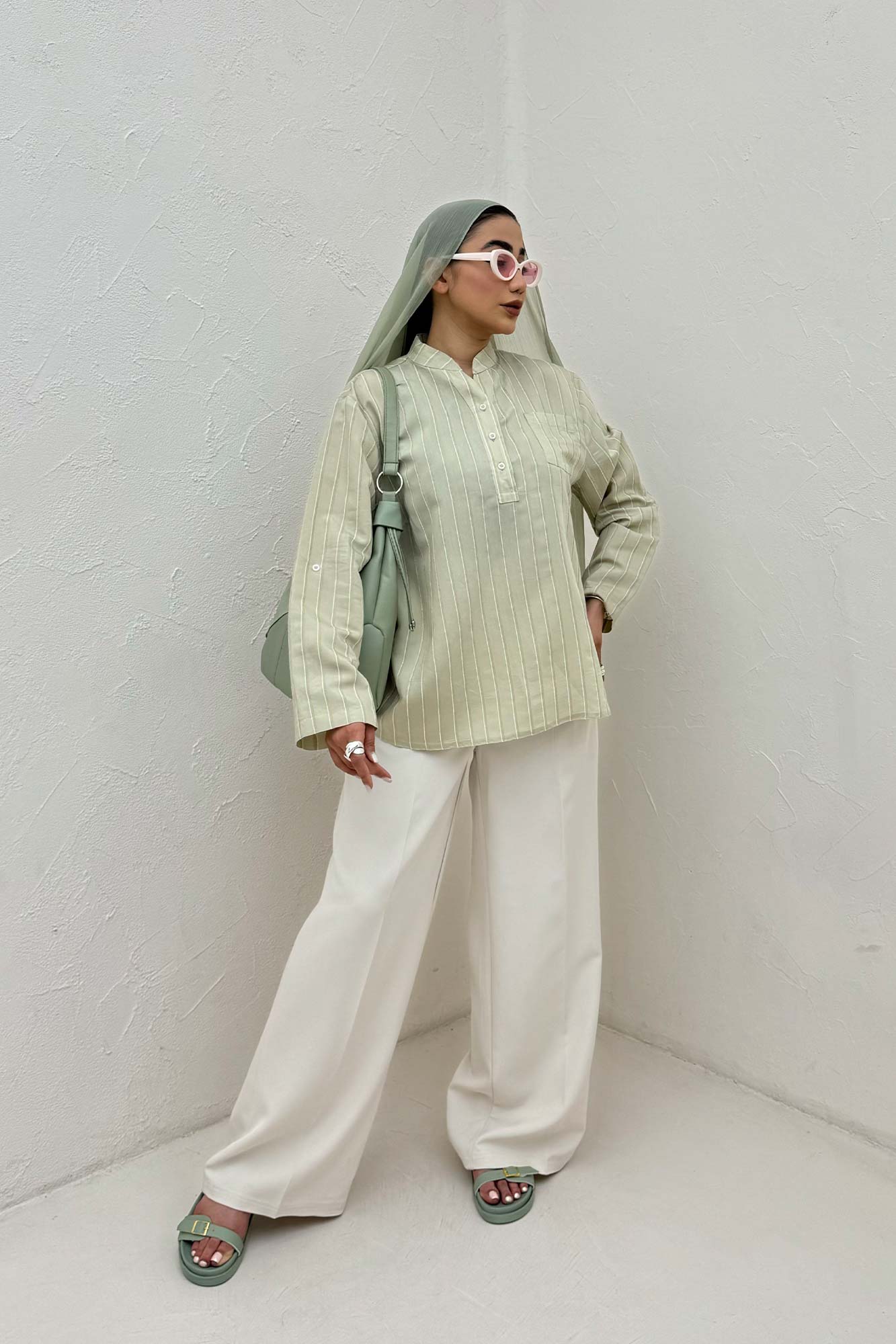 بلوز یقه بلیطی ژاکارد راه راه تک جیب