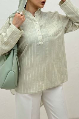 بلوز یقه بلیطی ژاکارد راه راه تک جیب