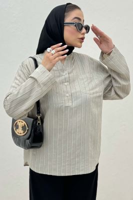 بلوز یقه بلیطی ژاکارد راه راه تک جیب