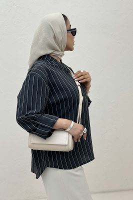 بلوز یقه بلیطی ژاکارد راه راه تک جیب