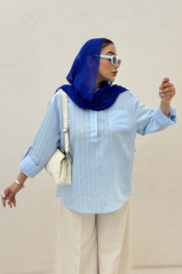 بلوز یقه بلیطی ژاکارد راه راه تک جیب