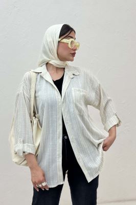 شومیز مانتویی لینن راه راه پاگن دار