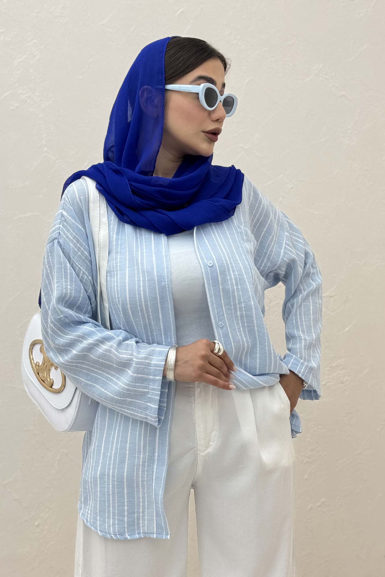 شومیز مانتویی لینن راه راه پاگن دار