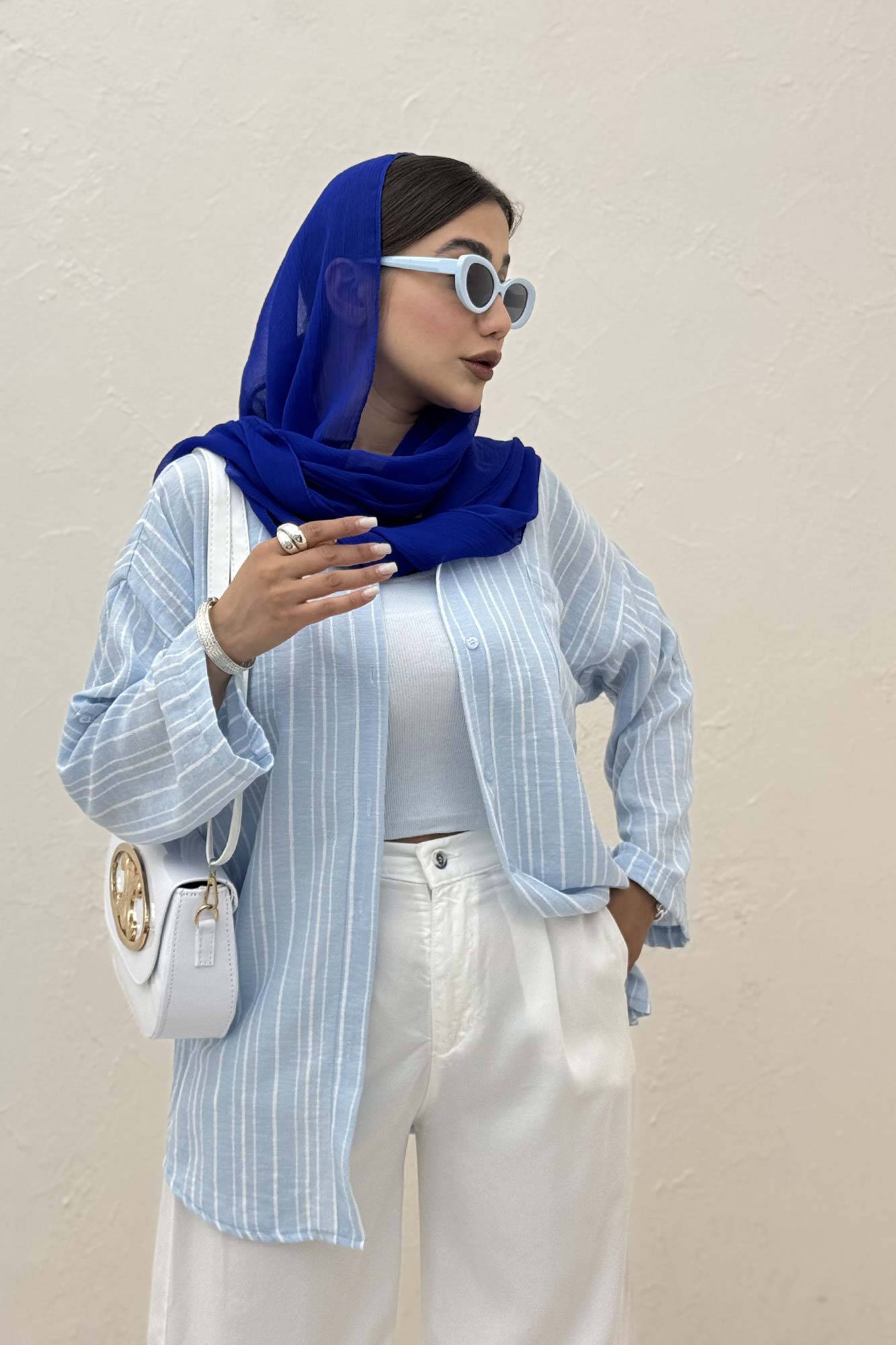 شومیز مانتویی لینن راه راه پاگن دار