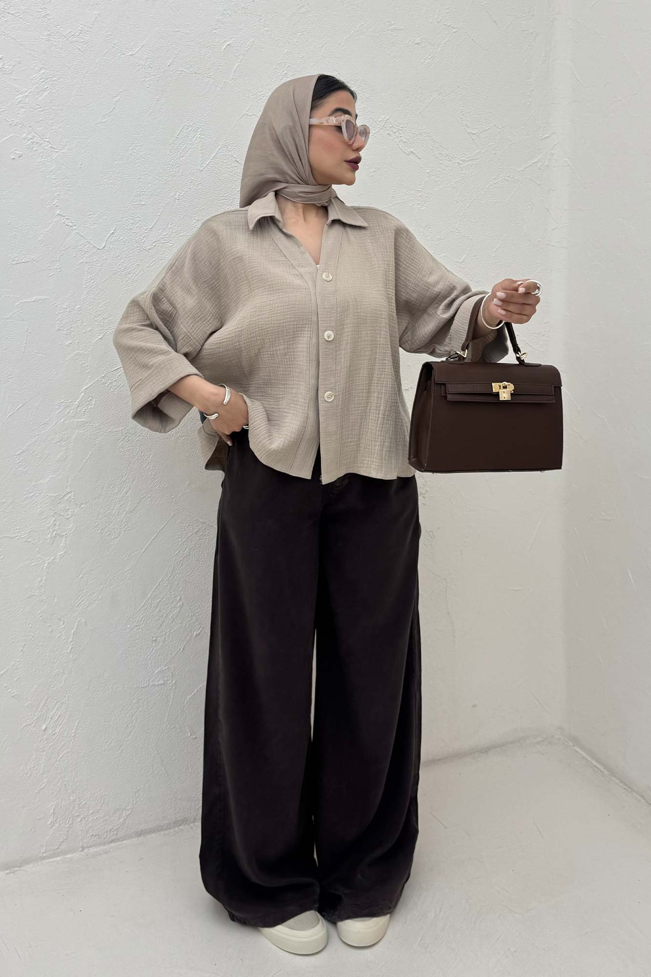 شومیز دبل فیس آستین پاکتی پشت بلند