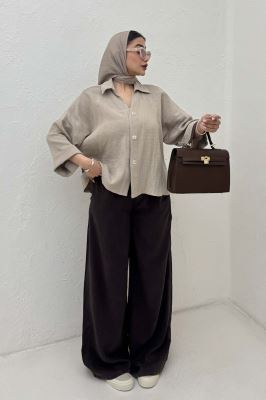 شومیز دبل فیس آستین پاکتی پشت بلند