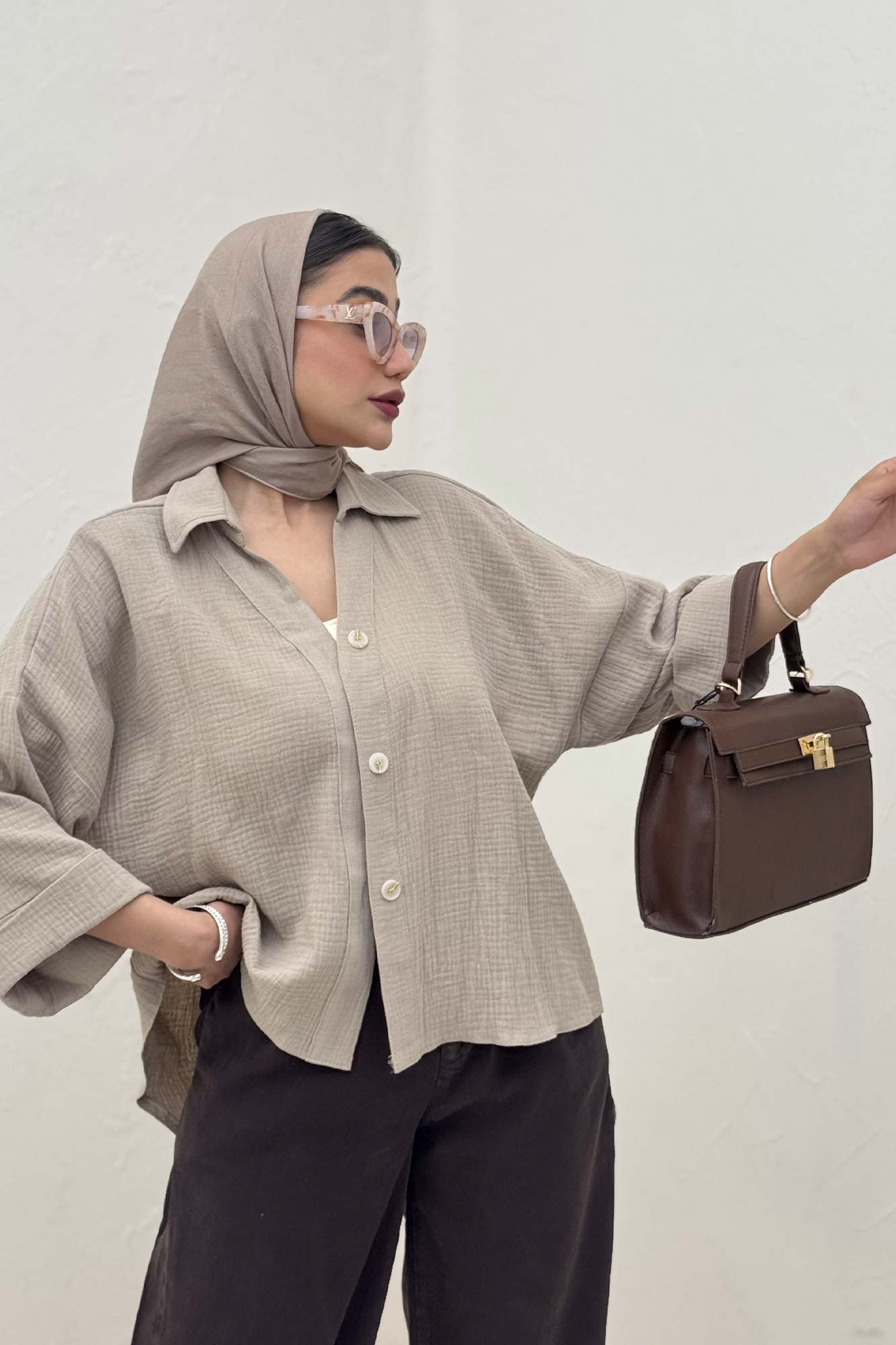 شومیز دبل فیس آستین پاکتی پشت بلند