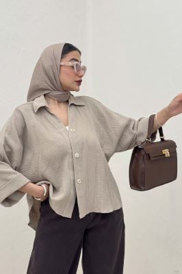 شومیز دبل فیس آستین پاکتی پشت بلند