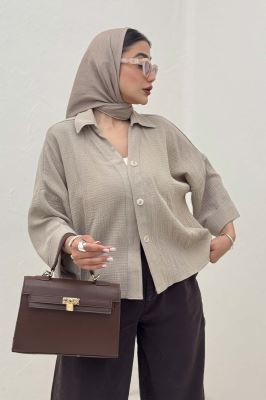 شومیز دبل فیس آستین پاکتی پشت بلند