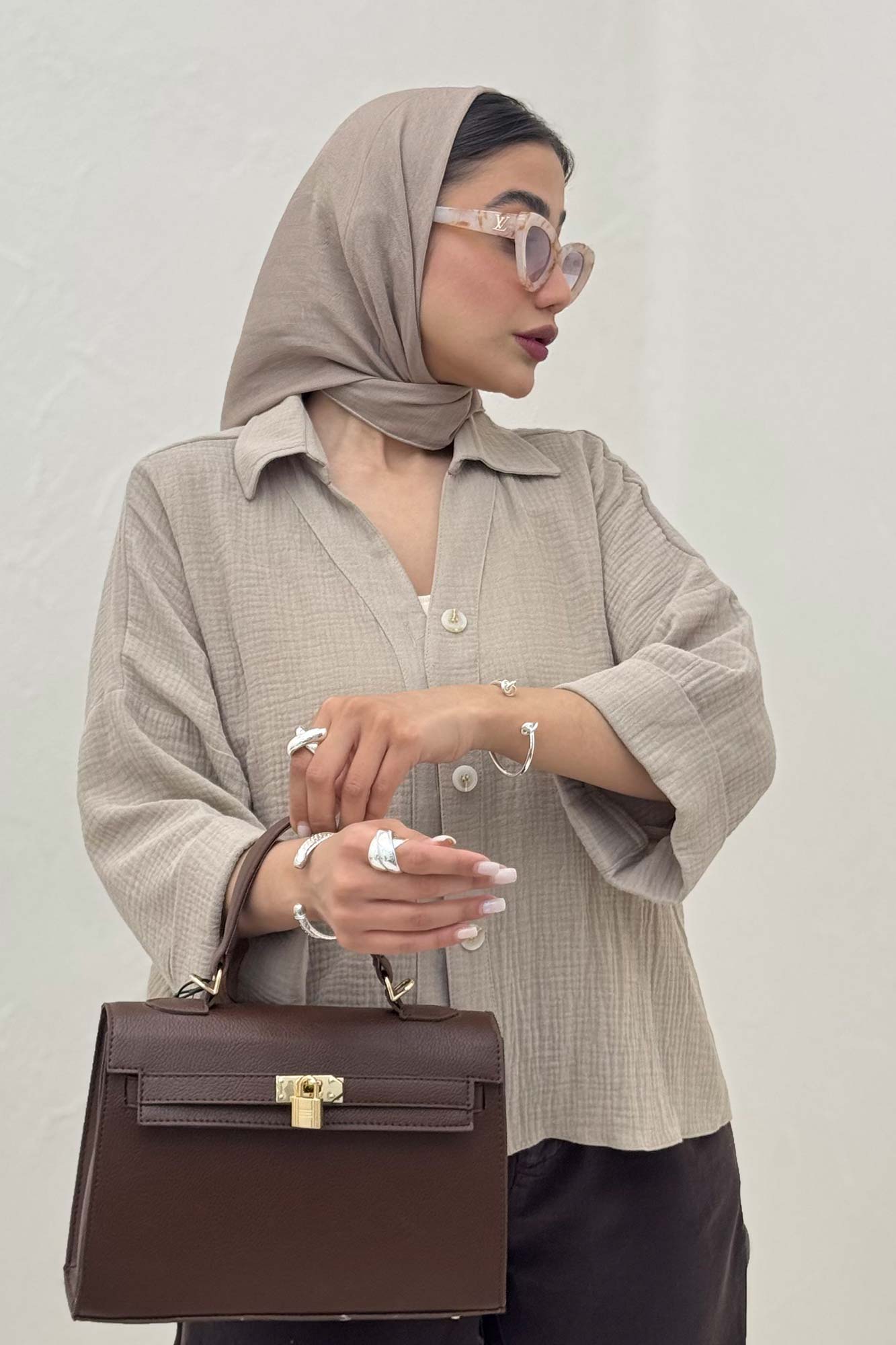 شومیز دبل فیس آستین پاکتی پشت بلند