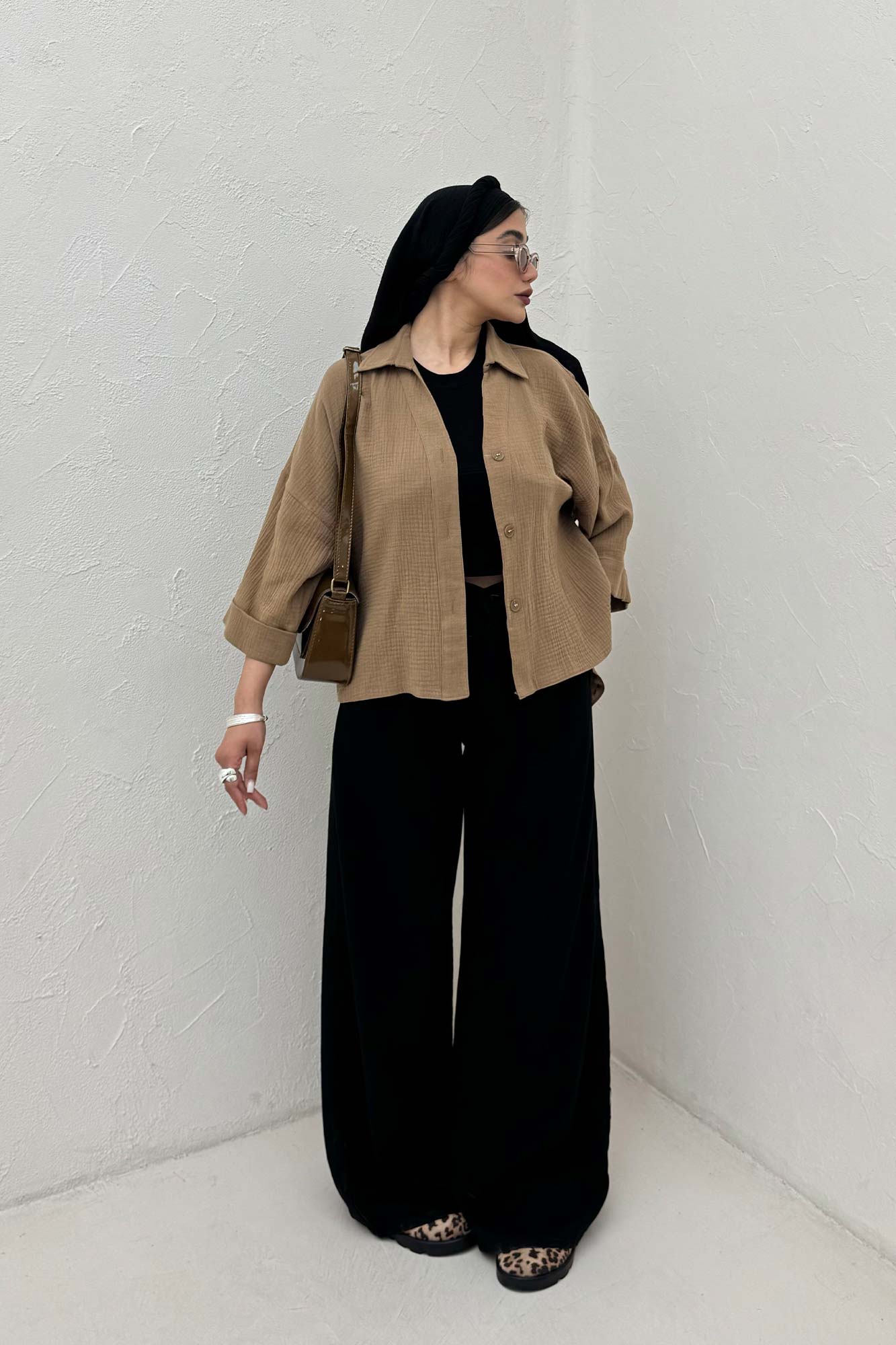 شومیز دبل فیس آستین پاکتی پشت بلند