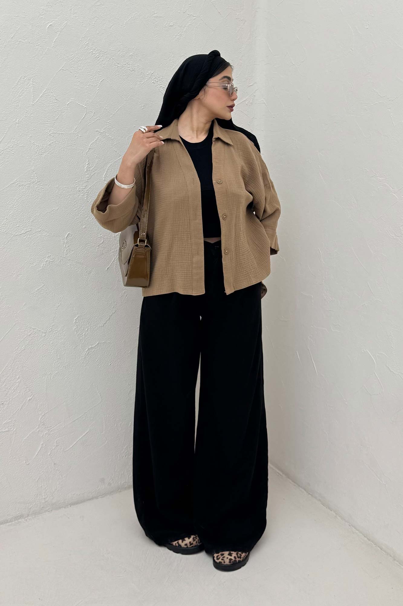 شومیز دبل فیس آستین پاکتی پشت بلند