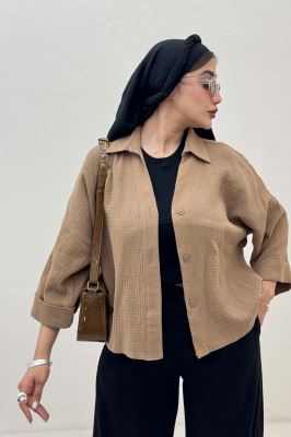 شومیز دبل فیس آستین پاکتی پشت بلند