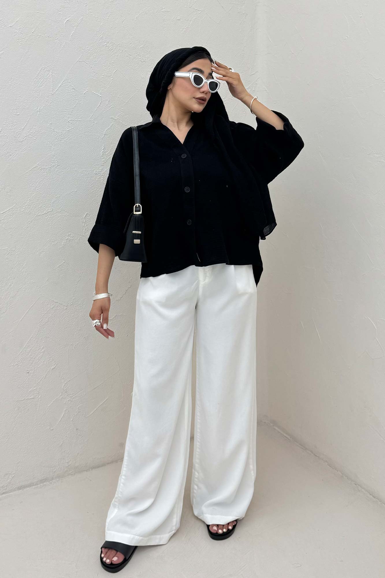 شومیز دبل فیس آستین پاکتی پشت بلند