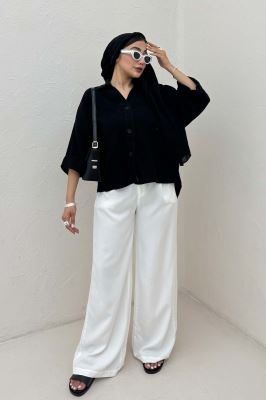 شومیز دبل فیس آستین پاکتی پشت بلند