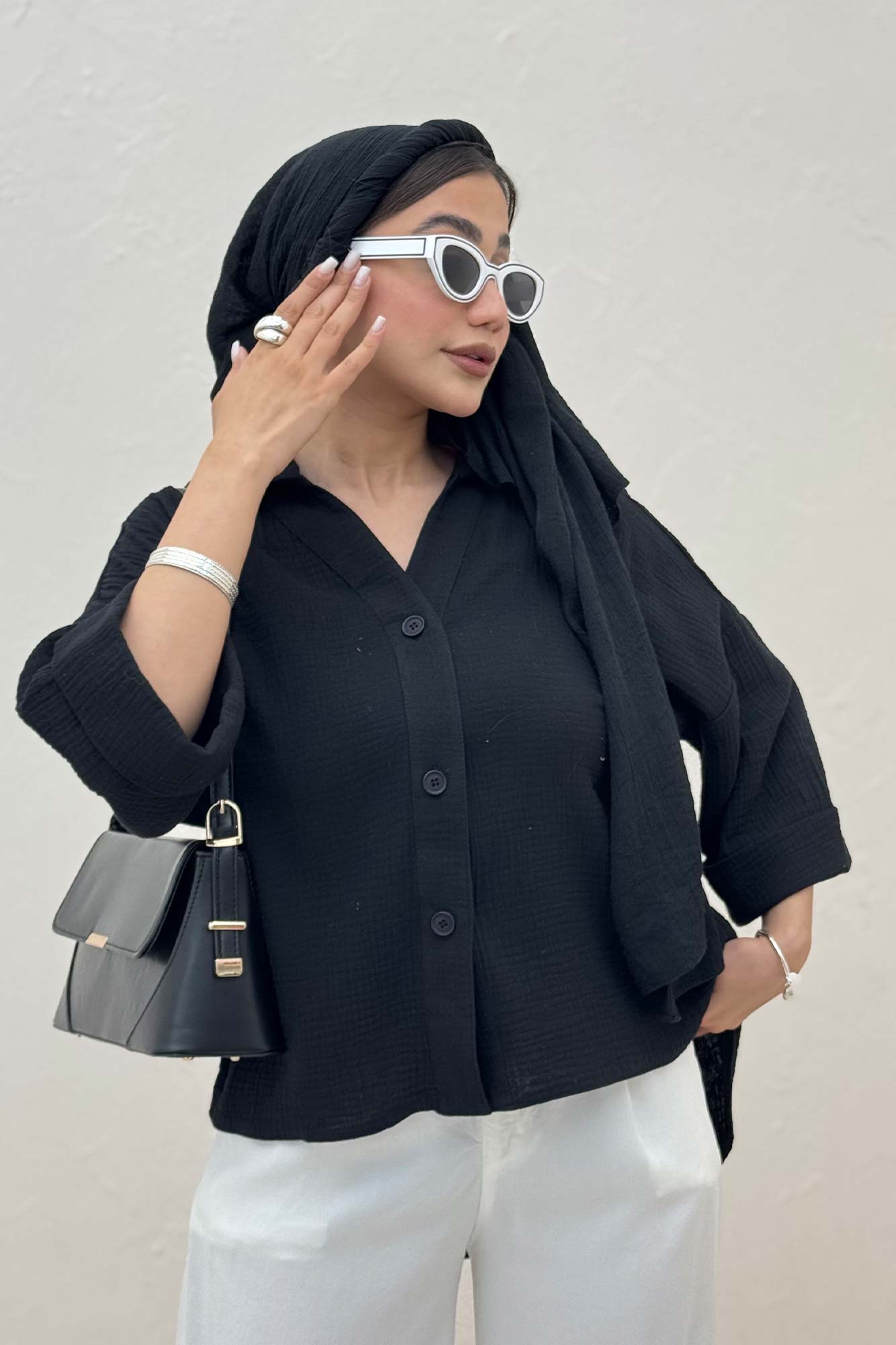 شومیز دبل فیس آستین پاکتی پشت بلند