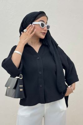 شومیز دبل فیس آستین پاکتی پشت بلند