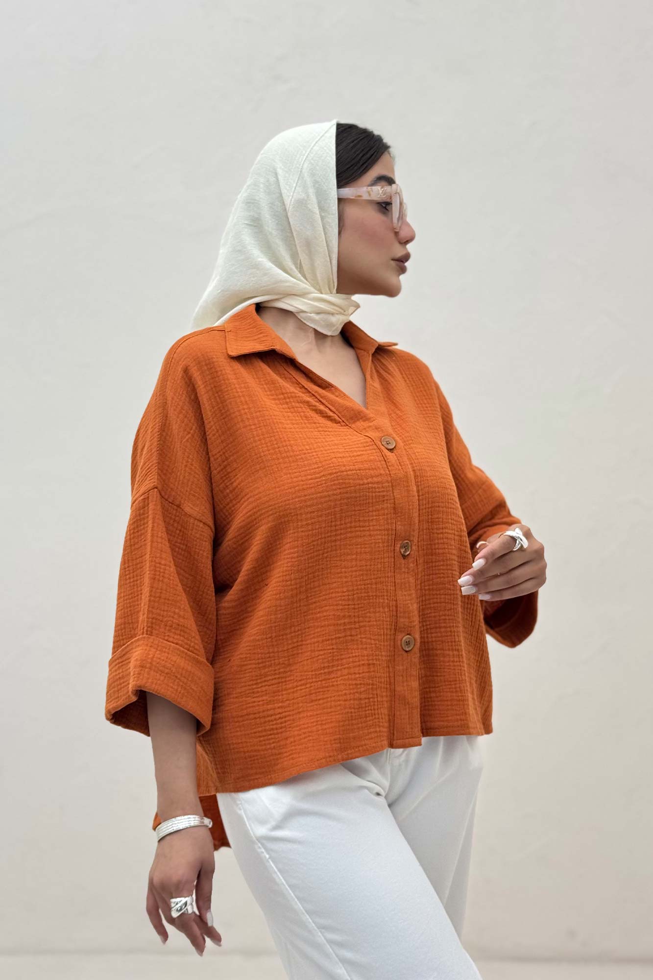 شومیز دبل فیس آستین پاکتی پشت بلند