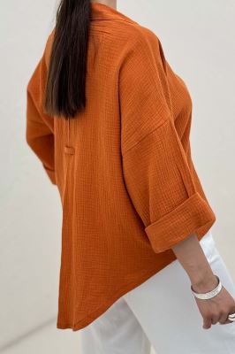 شومیز دبل فیس آستین پاکتی پشت بلند